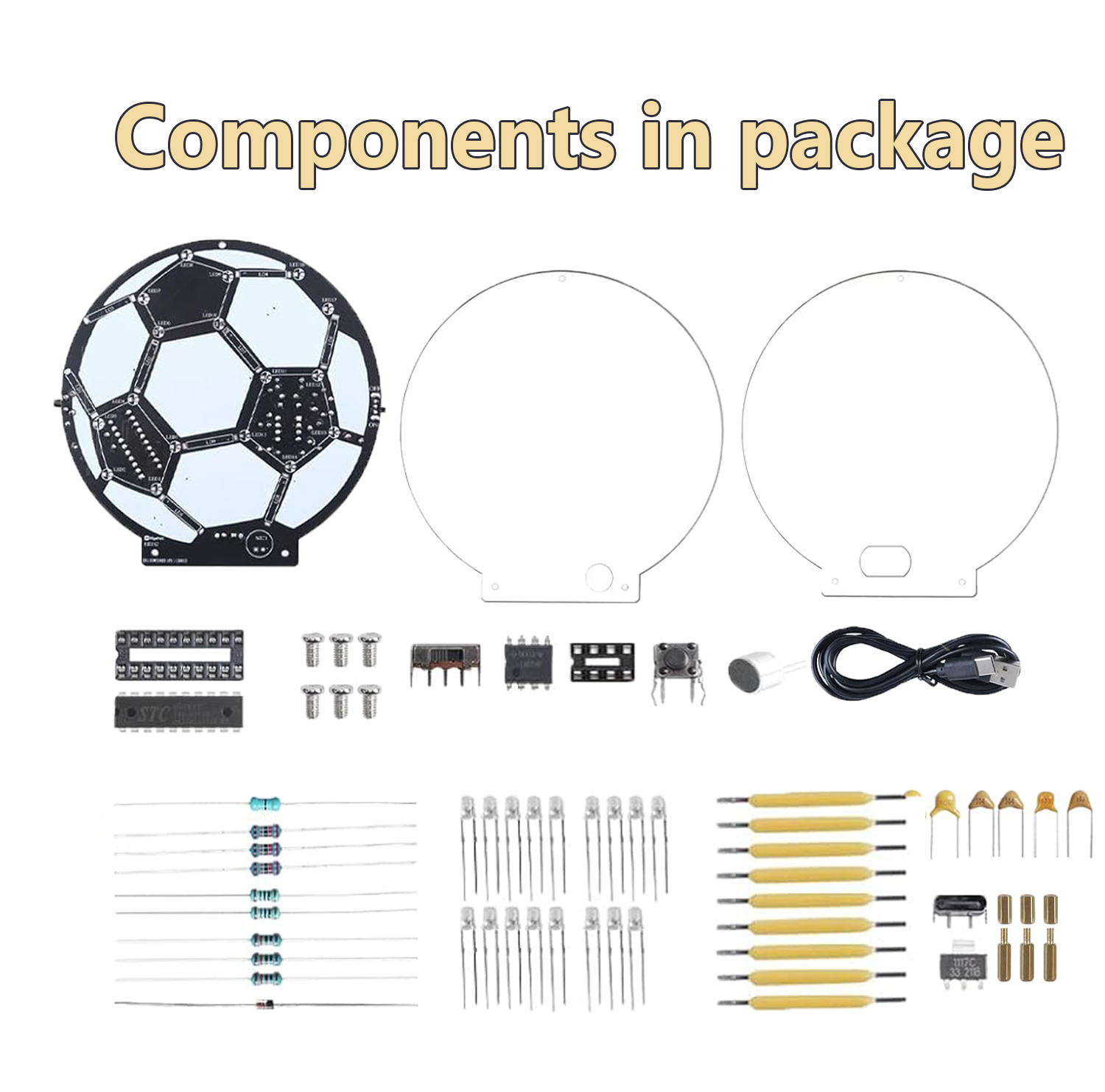 Diy Electronics Filament - DIYサッカーボールLEDはんだ付けキット、音声起動フィラメントライト（5モード）、学習用STEM電子工作キット＆家の装飾用