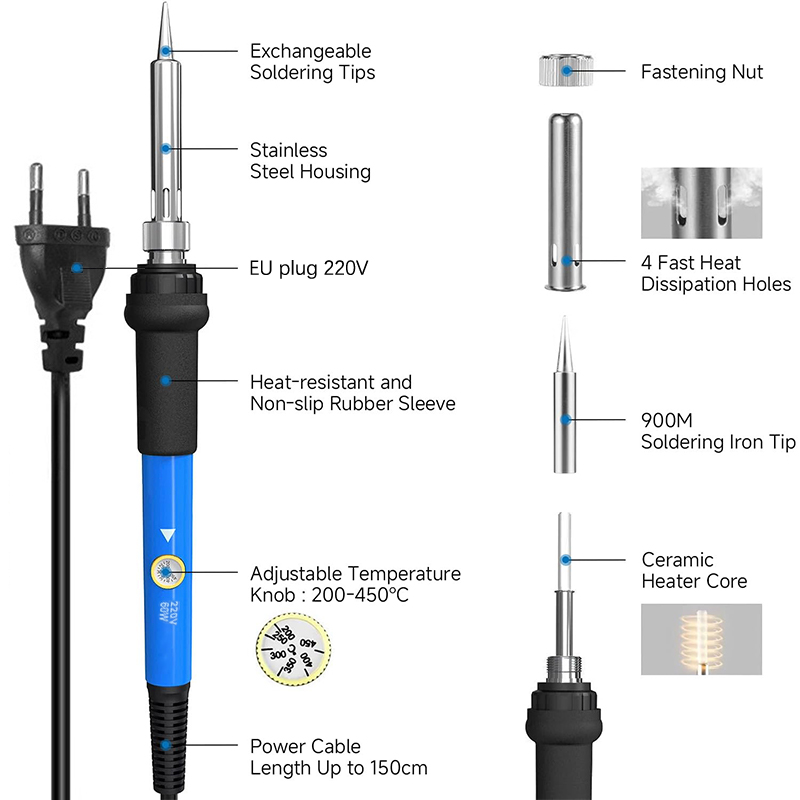 温度調節可能 220V 60W 電気はんだごてキット はんだ - Useful Diy Electronics のレビューと価格