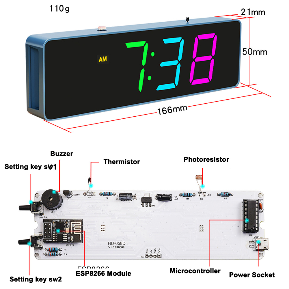 カラフルなwifiインテリジェント電子時計キット、DIY溶接 - Useful Diy Electronics のレビューと価格