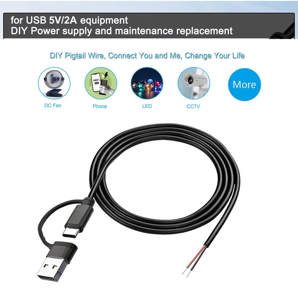 DC 2 ピン電源ケーブル USB とタイプ C オスメスか - Diy Electronics Websites のレビューと価格